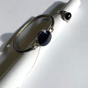 Silver & Onyx Ring & Clasp Bracelet Set
